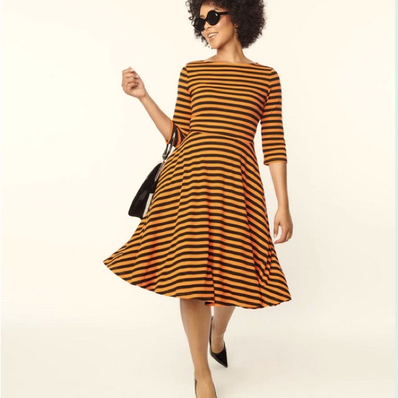 Unique Vintage Nicole Swing Dress Orange And Black